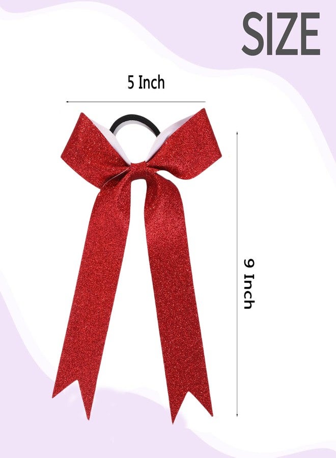 Hipcheer Long Tail Glitter Cheer Bows 16 PCS Collegiate Style Cheer Bows Ponytail Holder Handmade Bows for Girls Teens Cheerleader Sports (Glitter Red) - Image 4